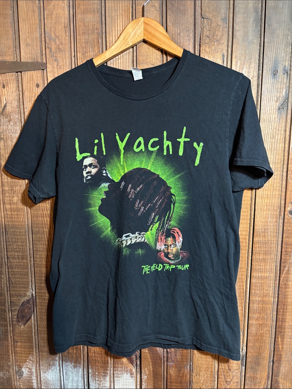 Fruit of the Loom Black Graphic Tee with Neon Green Accents